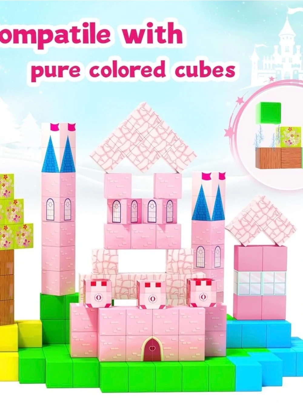 Pink Castle Building Block Set for Kids